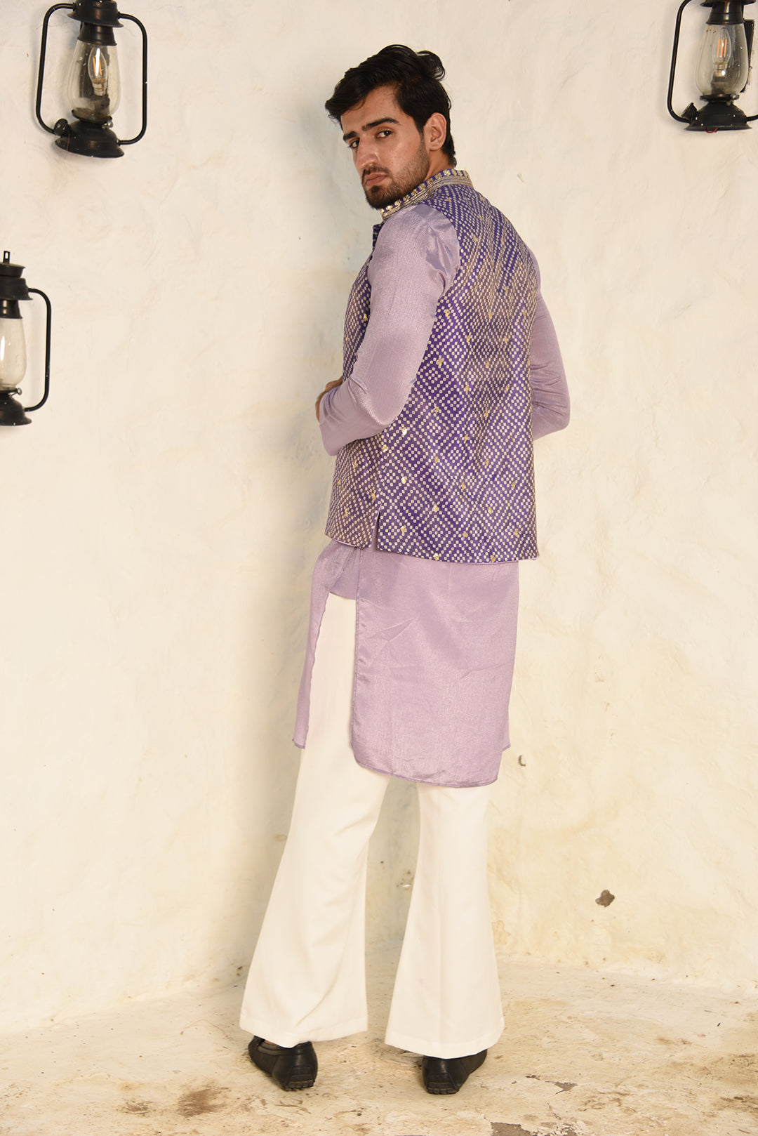 LILAC CHINON STRAIGHT KURTA SET WITH BANDHI JACKET