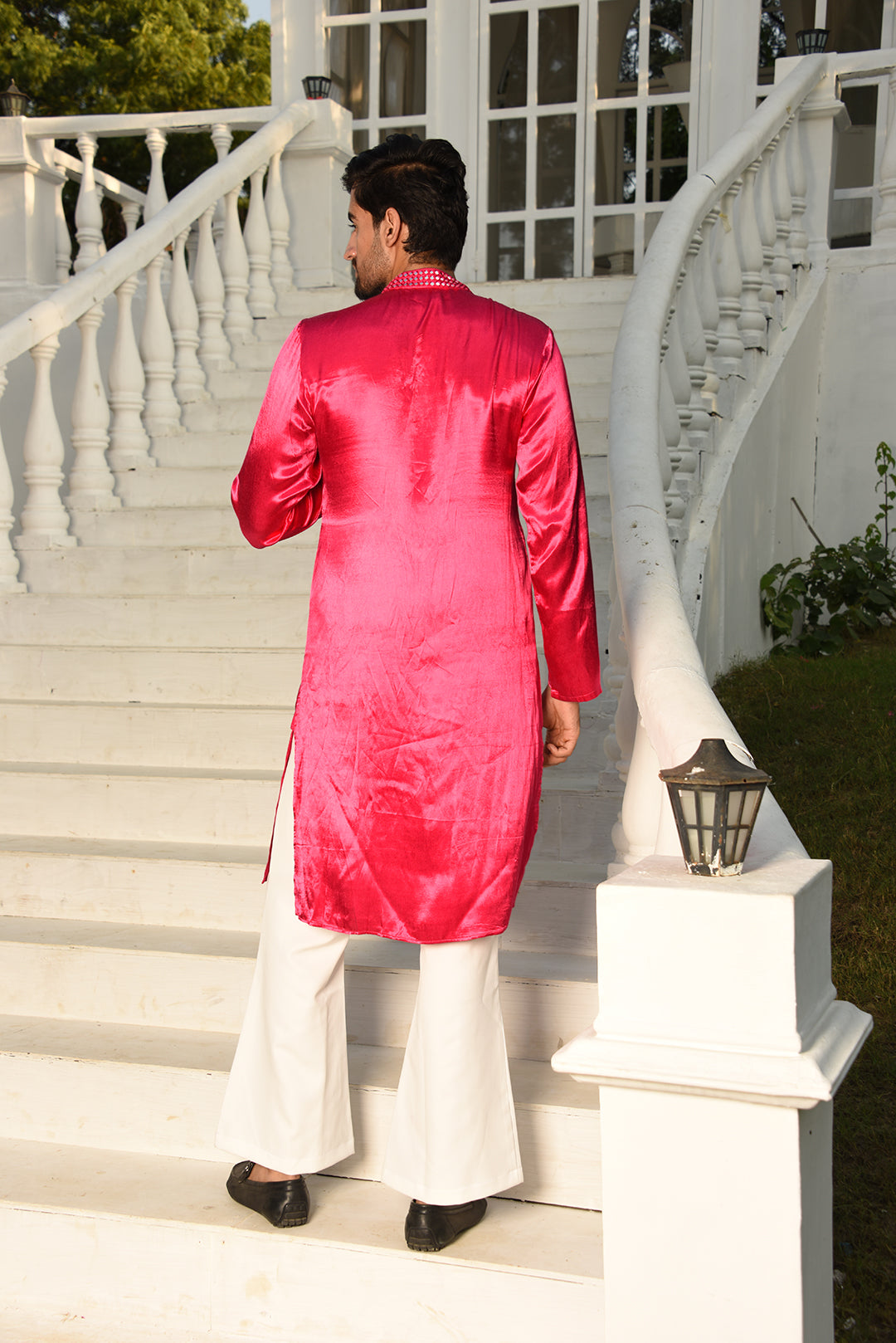 PURE GAJJI SILK MAJENTA PINK STRAIGHT KURTA SET