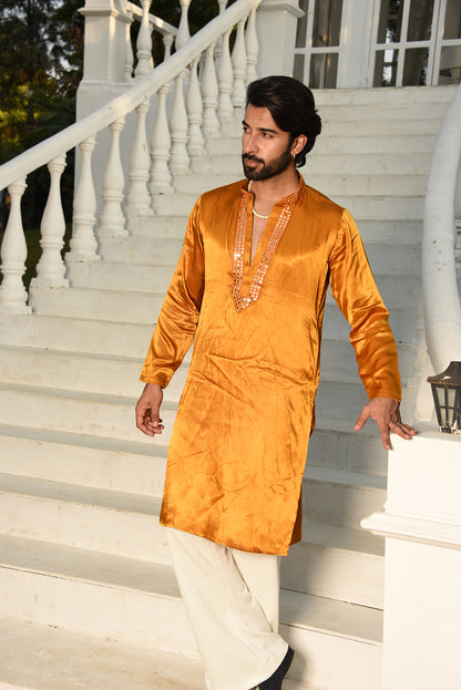 PURE GAJJI SILK STRAIGHT KURTA WITH PANTS