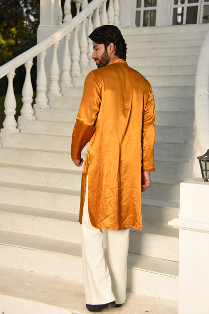 PURE GAJJI SILK STRAIGHT KURTA WITH PANTS