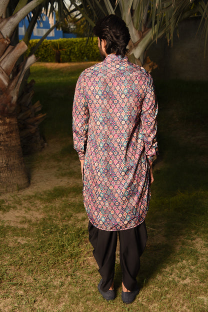 MULTICOLOUR PRINTED PATHANI KURTA SET