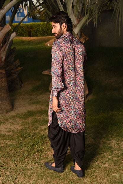 MULTICOLOUR PRINTED PATHANI KURTA SET