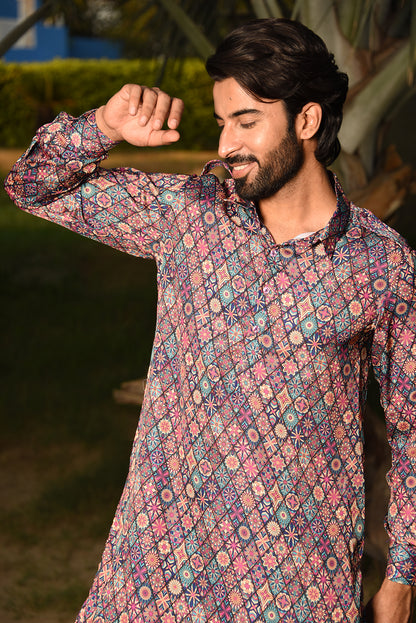 MULTICOLOUR PRINTED PATHANI KURTA SET