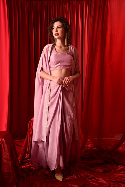 LILAC CROPTOP DHOTI SKIRT WITH SHRUG