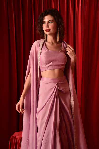 LILAC CROPTOP DHOTI SKIRT WITH SHRUG