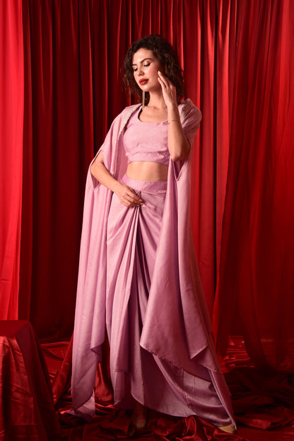 LILAC CROPTOP DHOTI SKIRT WITH SHRUG