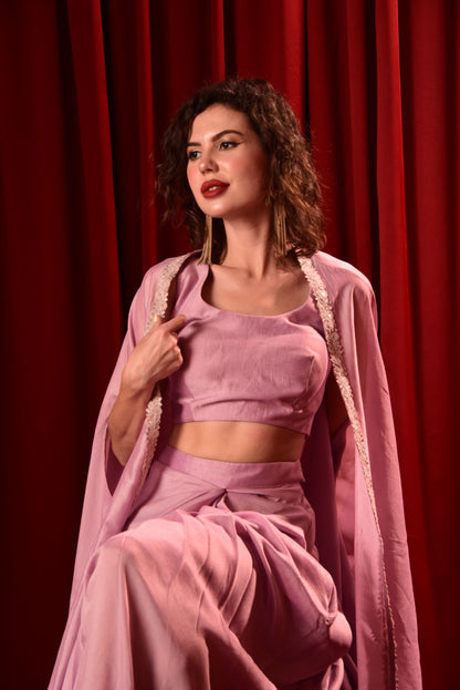 LILAC CROPTOP DHOTI SKIRT WITH SHRUG