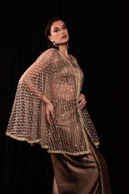 Laalzari's Metallic Blouse, Wrap Skirt, and Hand-Embroidered Shrug