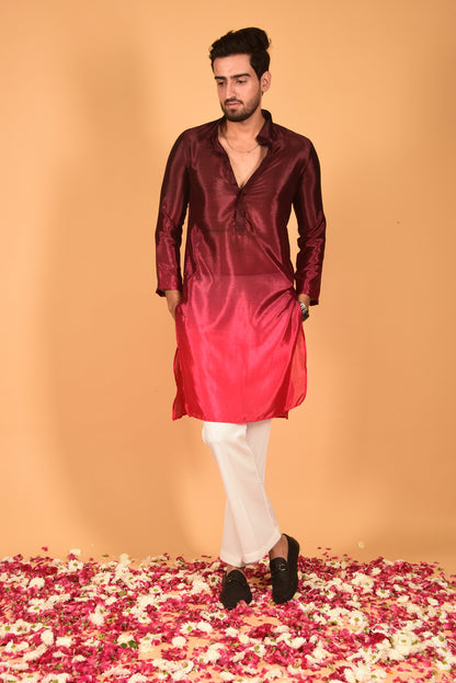 DARK MAROON CHINON OMBRE KURTA SET