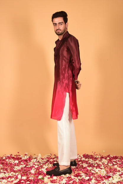 DARK MAROON CHINON OMBRE KURTA SET