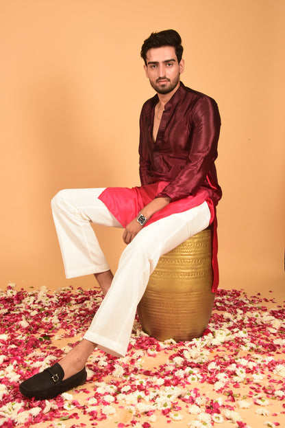 DARK MAROON CHINON OMBRE KURTA SET