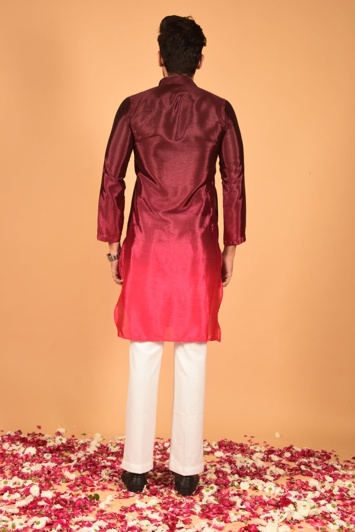 DARK MAROON CHINON OMBRE KURTA SET