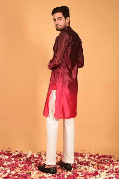 DARK MAROON CHINON OMBRE KURTA SET