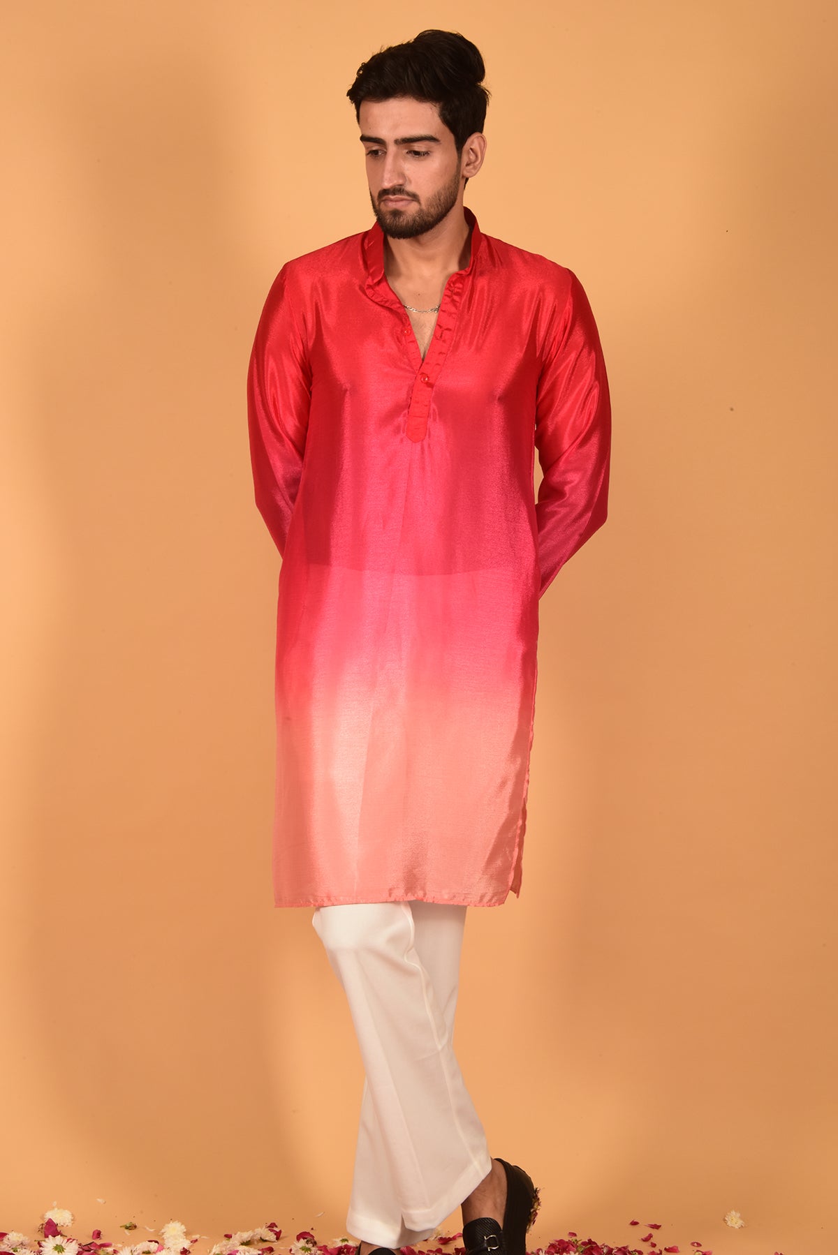 RED OMBRE CHINON KURTA SET