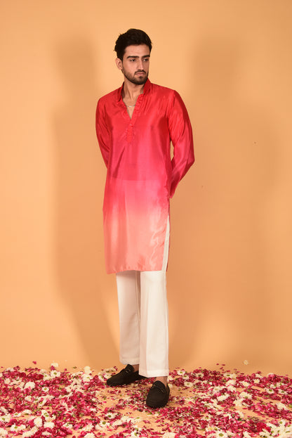 RED OMBRE CHINON KURTA SET