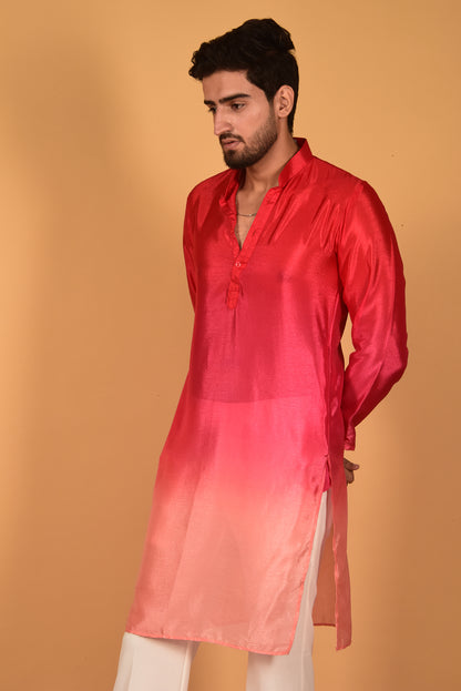 RED OMBRE CHINON KURTA SET