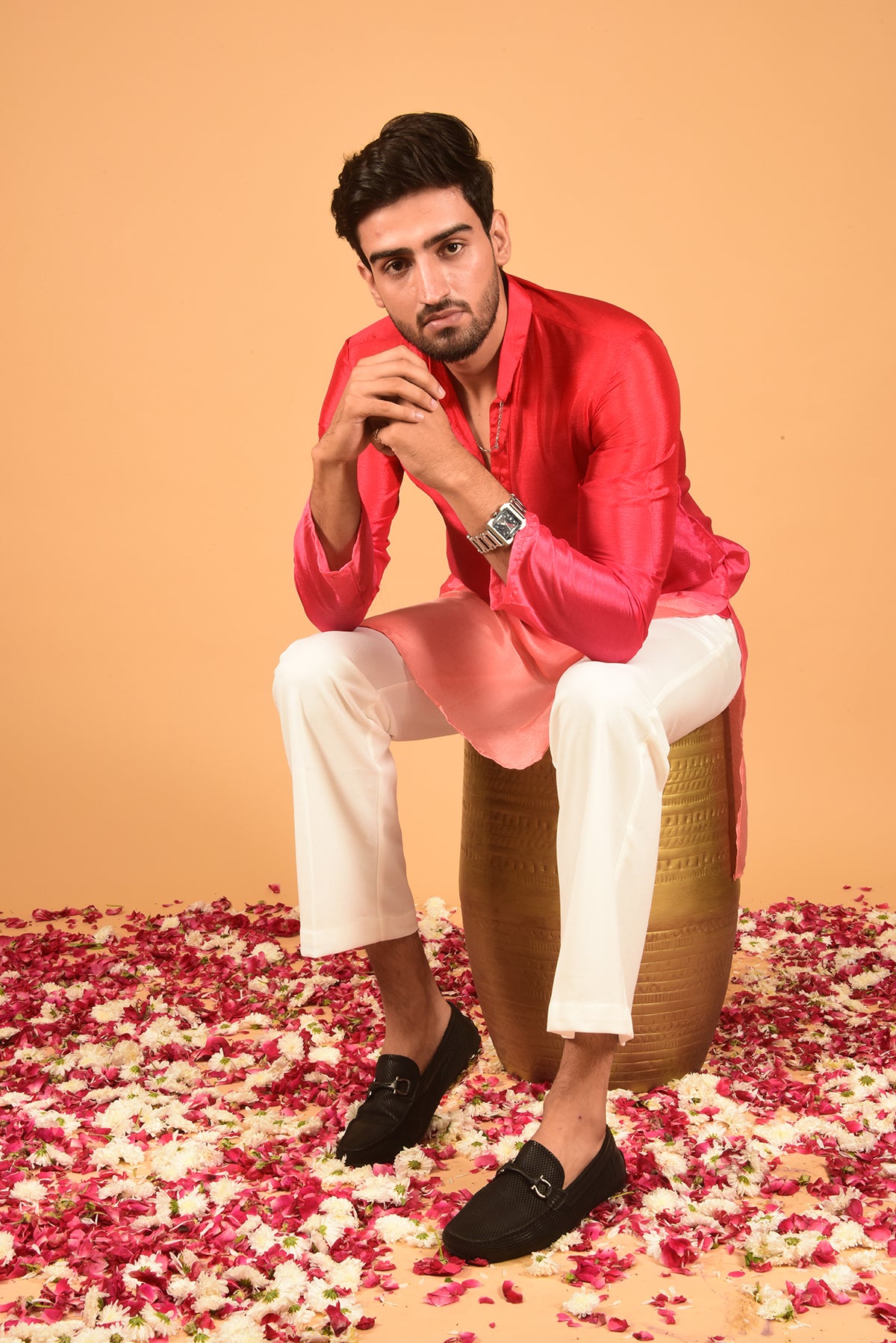 RED OMBRE CHINON KURTA SET