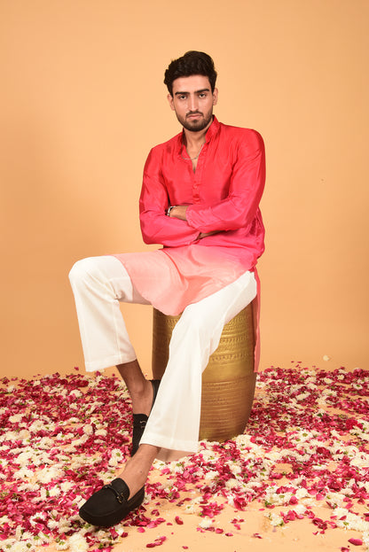 RED OMBRE CHINON KURTA SET