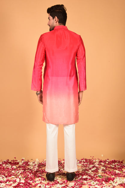 RED OMBRE CHINON KURTA SET