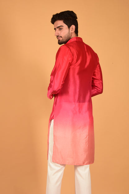 RED OMBRE CHINON KURTA SET