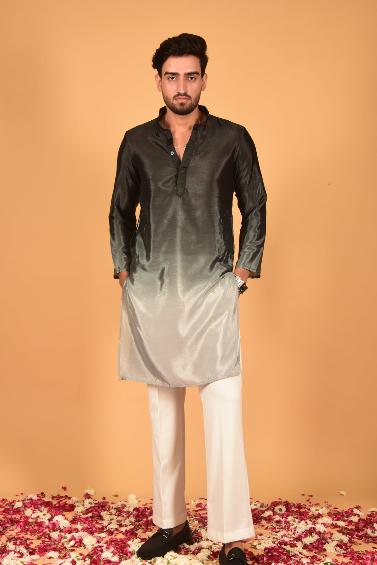 CHARCOL GREY CHINON OMBRE KURTA SET