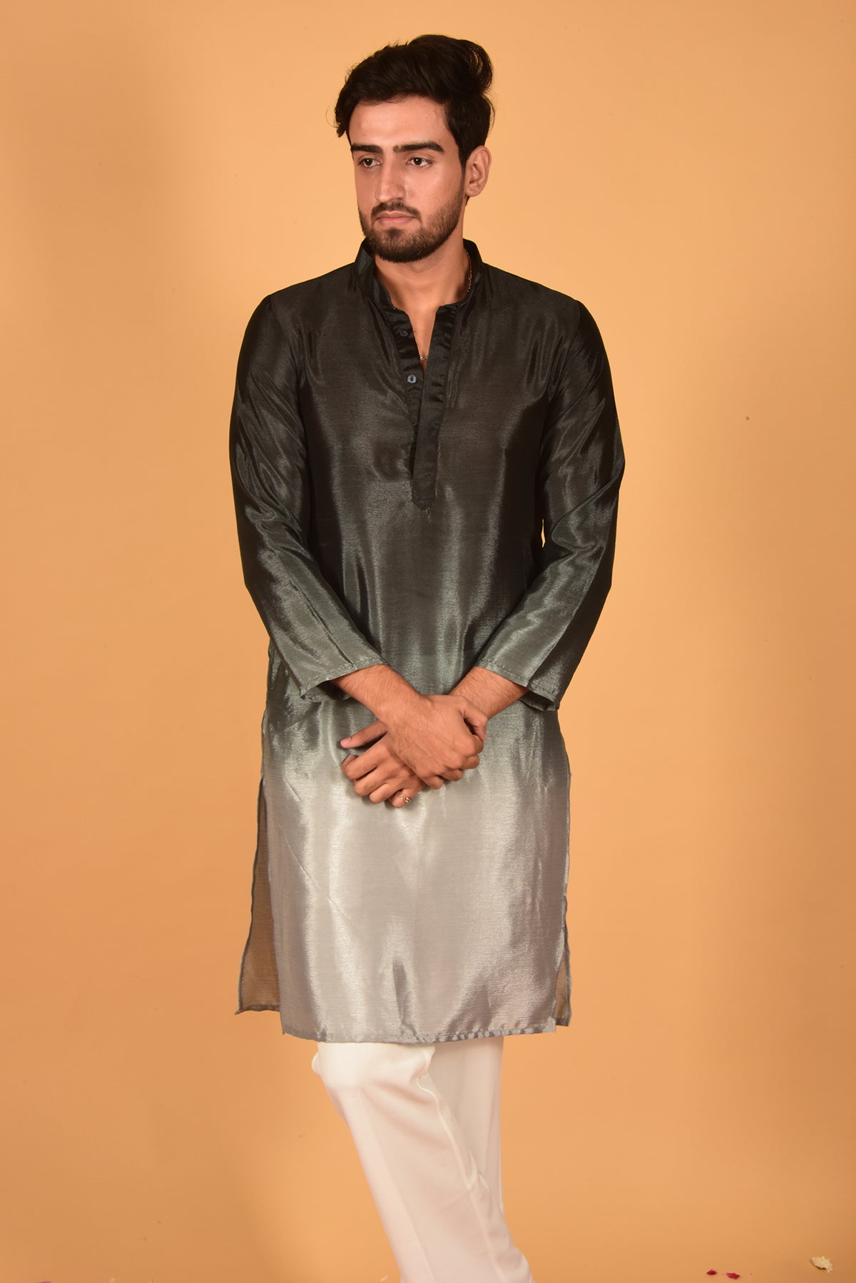 CHARCOL GREY CHINON OMBRE KURTA SET