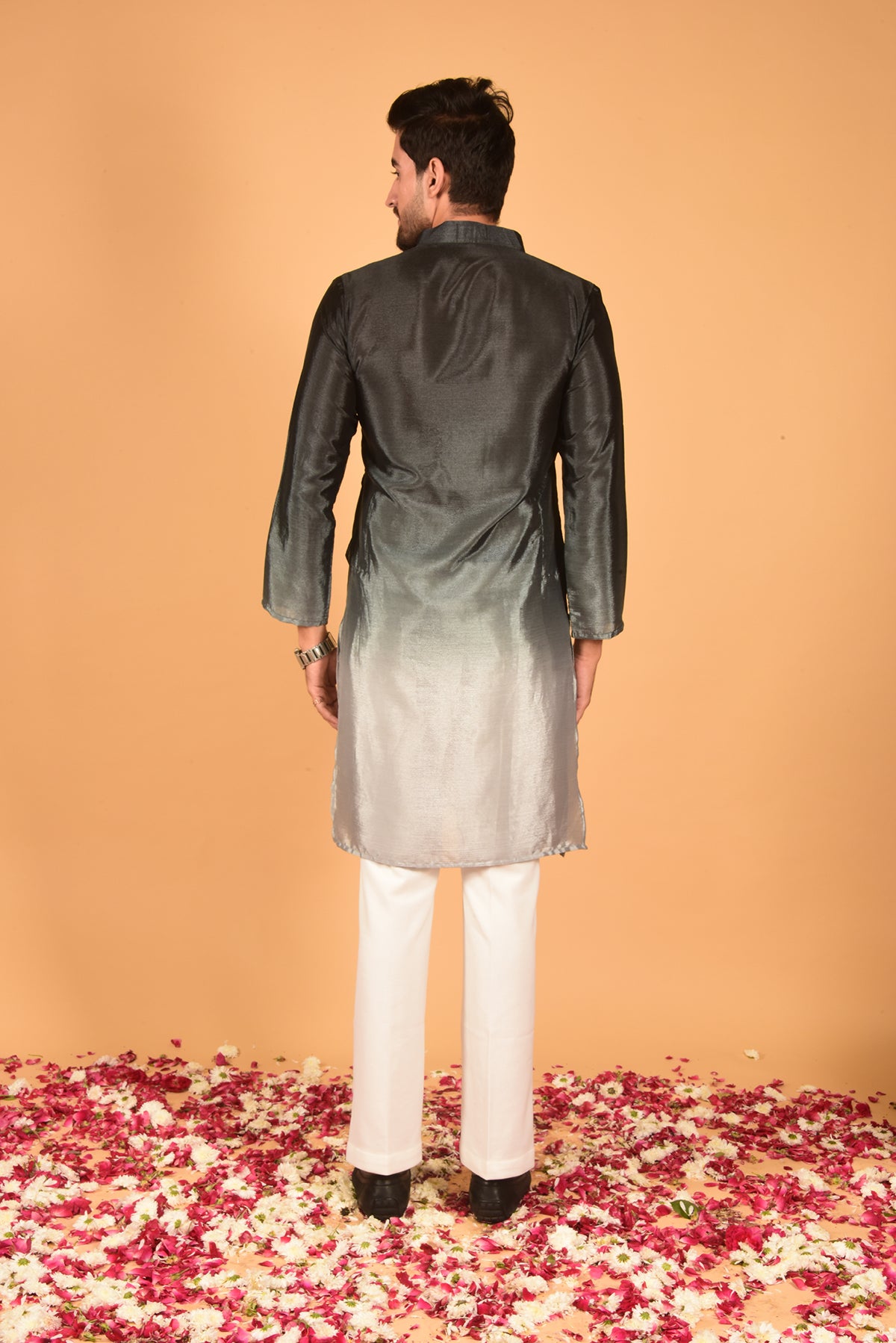 CHARCOL GREY CHINON OMBRE KURTA SET