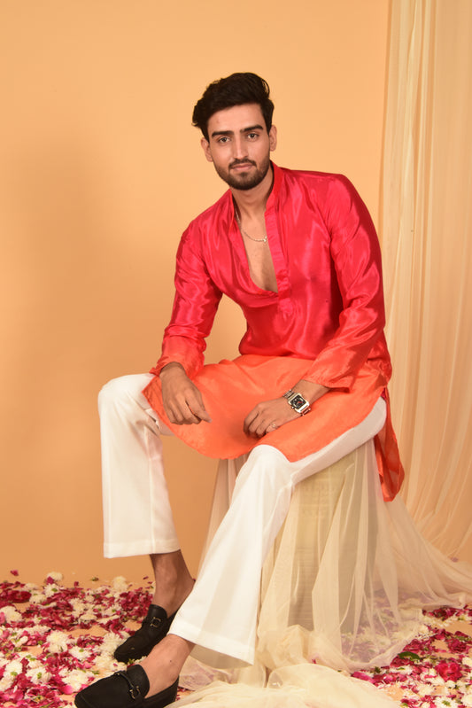 RED ORANGE OMBRE CHINON KURTA SET