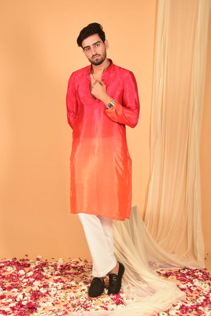 RED ORANGE OMBRE CHINON KURTA SET