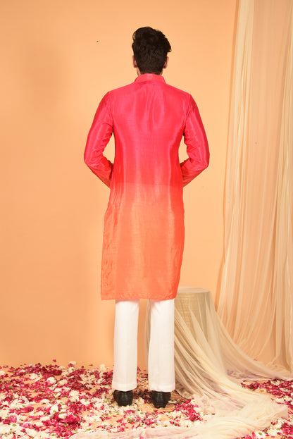 RED ORANGE OMBRE CHINON KURTA SET