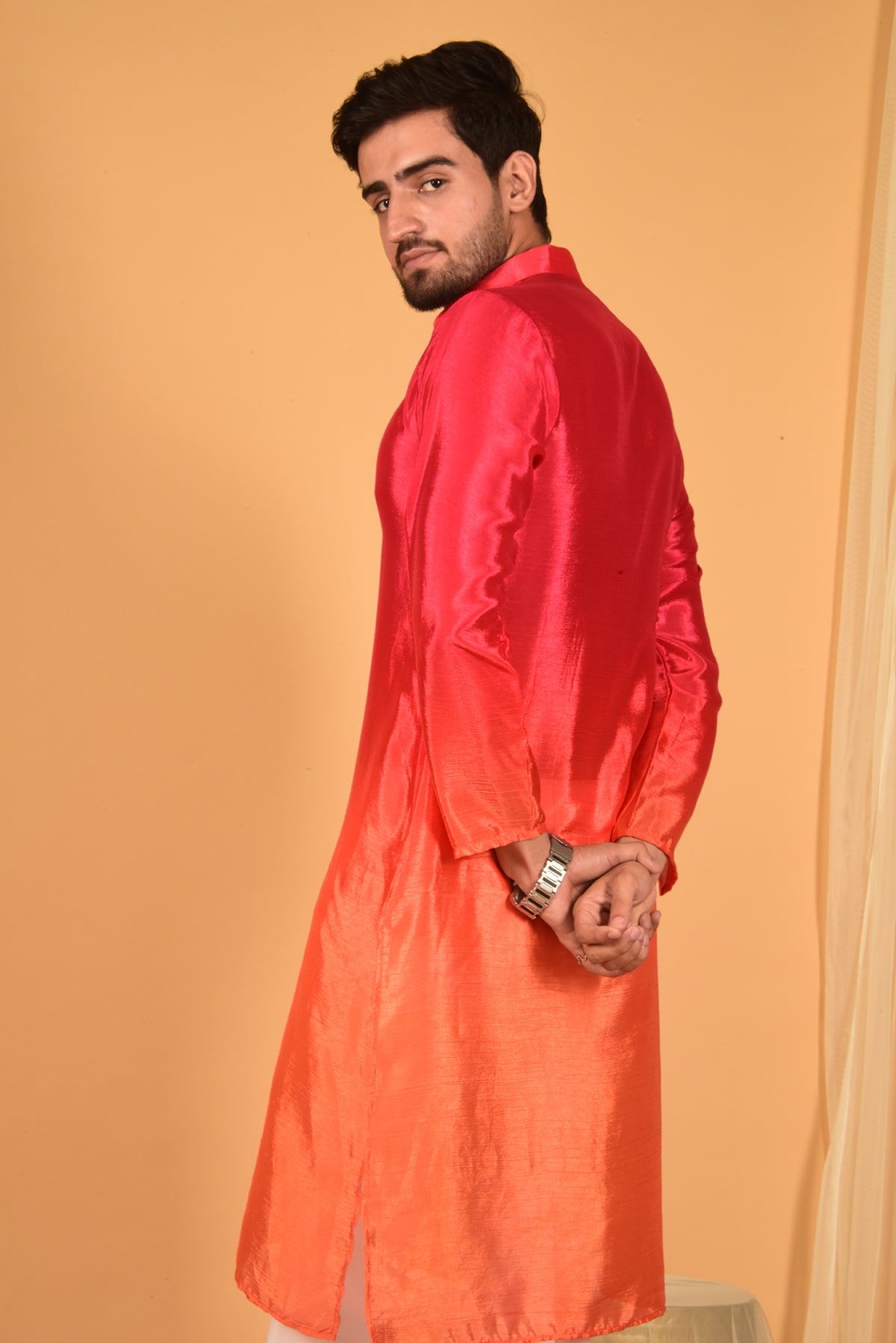 RED ORANGE OMBRE CHINON KURTA SET