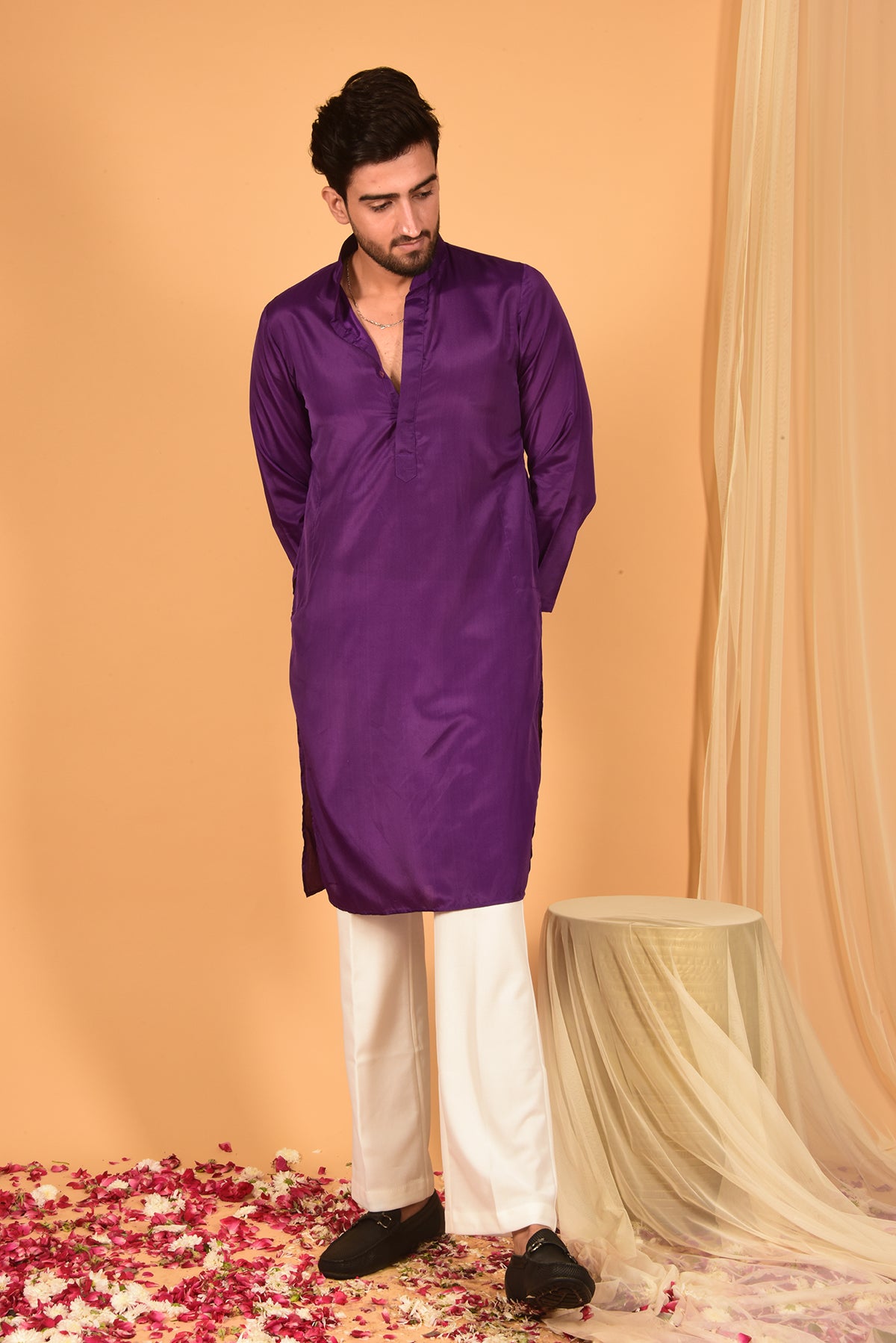 PURPLE CREPE KURTA SET WITH PANTS