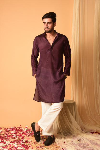 BROWN CHINON KURTA SET WITH WHITE PANTS