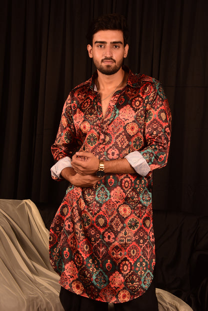 BLACK PRINTED PATHANI KURTA SET