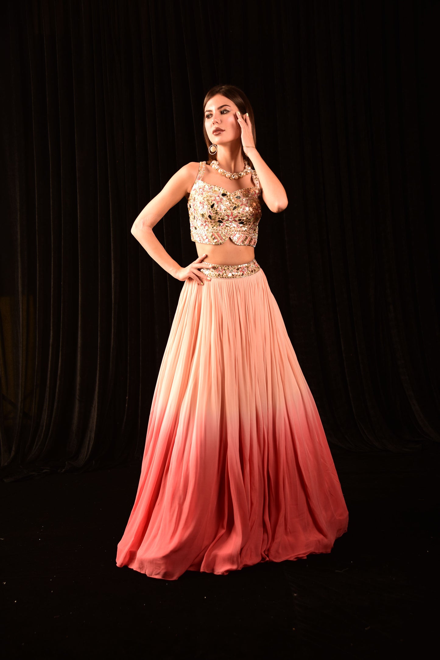 Pink Ombre Lehenga with hand embroided blouse and shrug CS_BF
