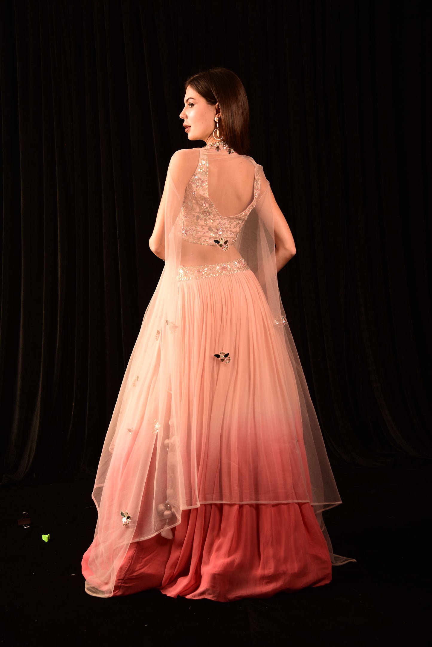 Pink Ombre Lehenga with hand embroided blouse and shrug CS_BF