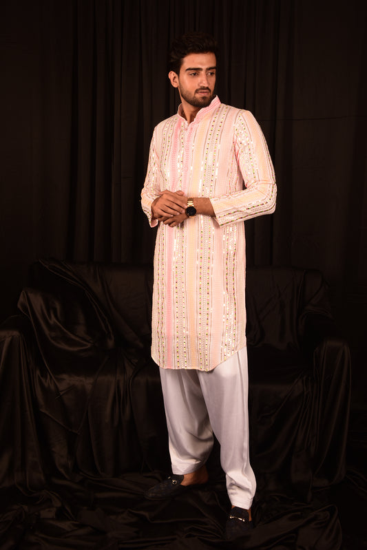 MIRROR WORK EMBROIDERED PATHANI KURTA SET