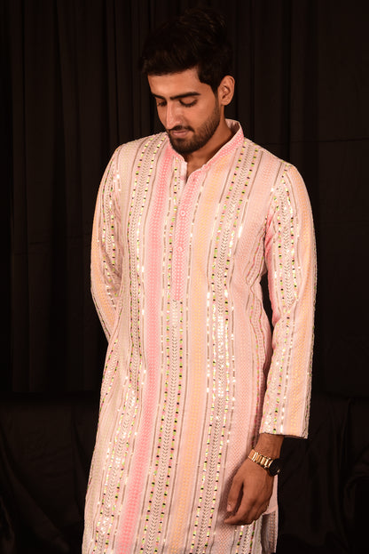 MIRROR WORK EMBROIDERED PATHANI KURTA SET