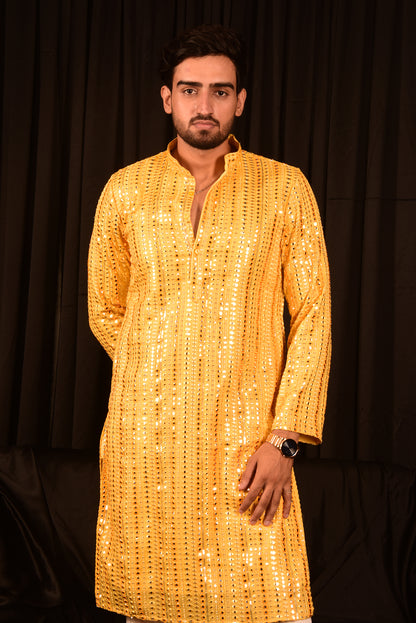 MIRROR EMBROIDERED LONG KURTA WITH PANTS