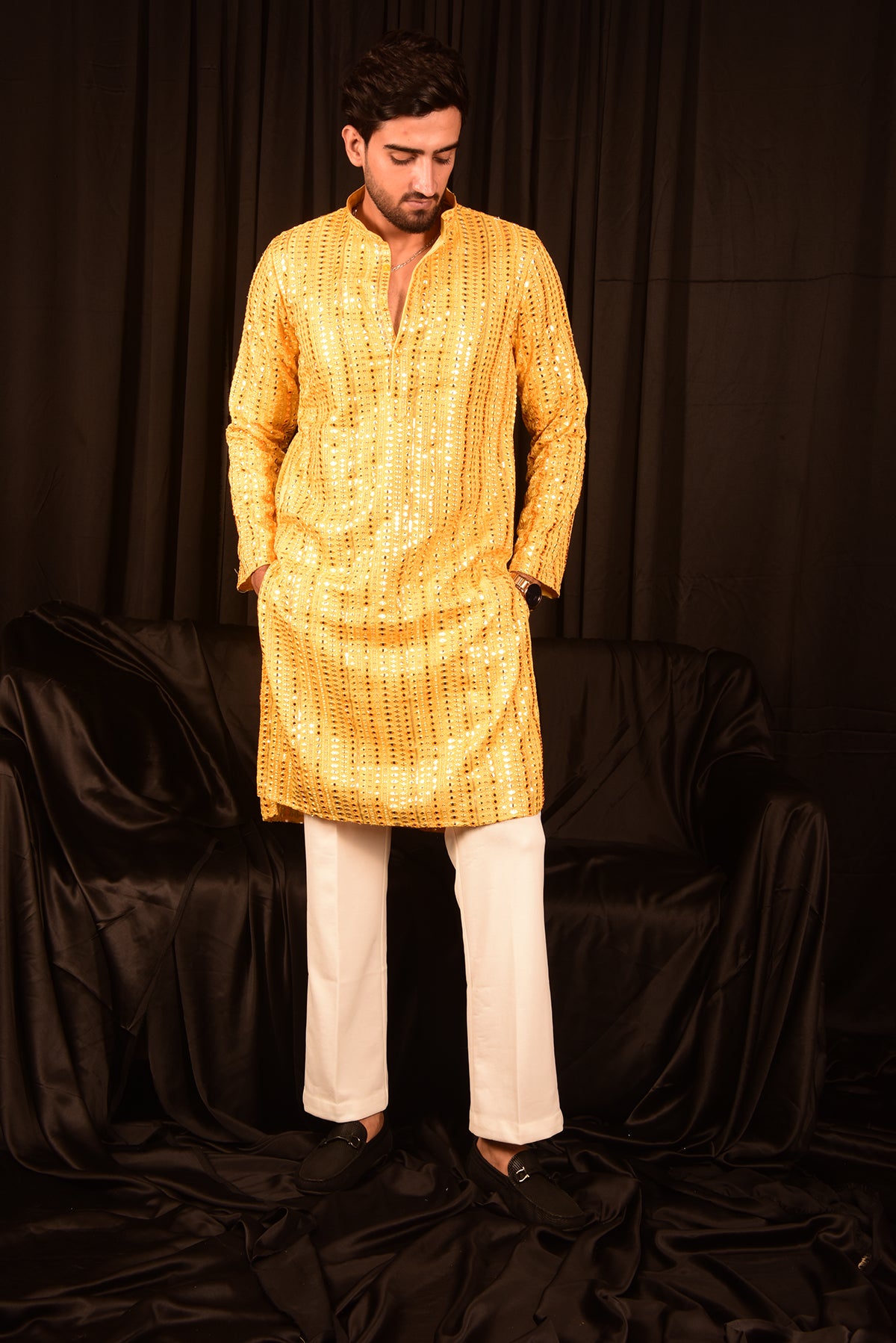 MIRROR EMBROIDERED LONG KURTA WITH PANTS