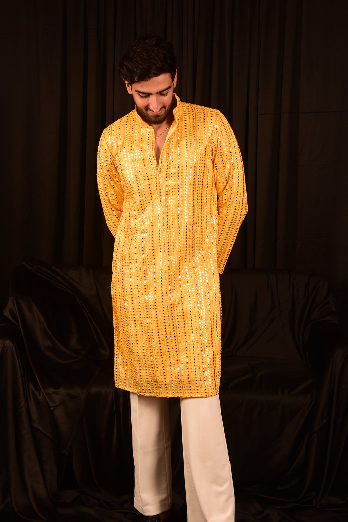 MIRROR EMBROIDERED LONG KURTA WITH PANTS