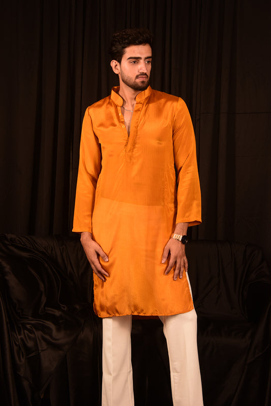 STRAIGHT YELLOW SOLID CHINON KURTA SET