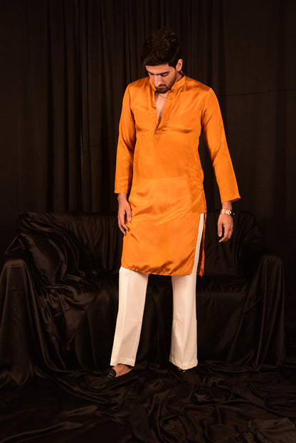 STRAIGHT YELLOW SOLID CHINON KURTA SET