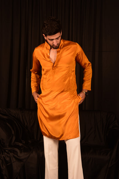 STRAIGHT YELLOW SOLID CHINON KURTA SET