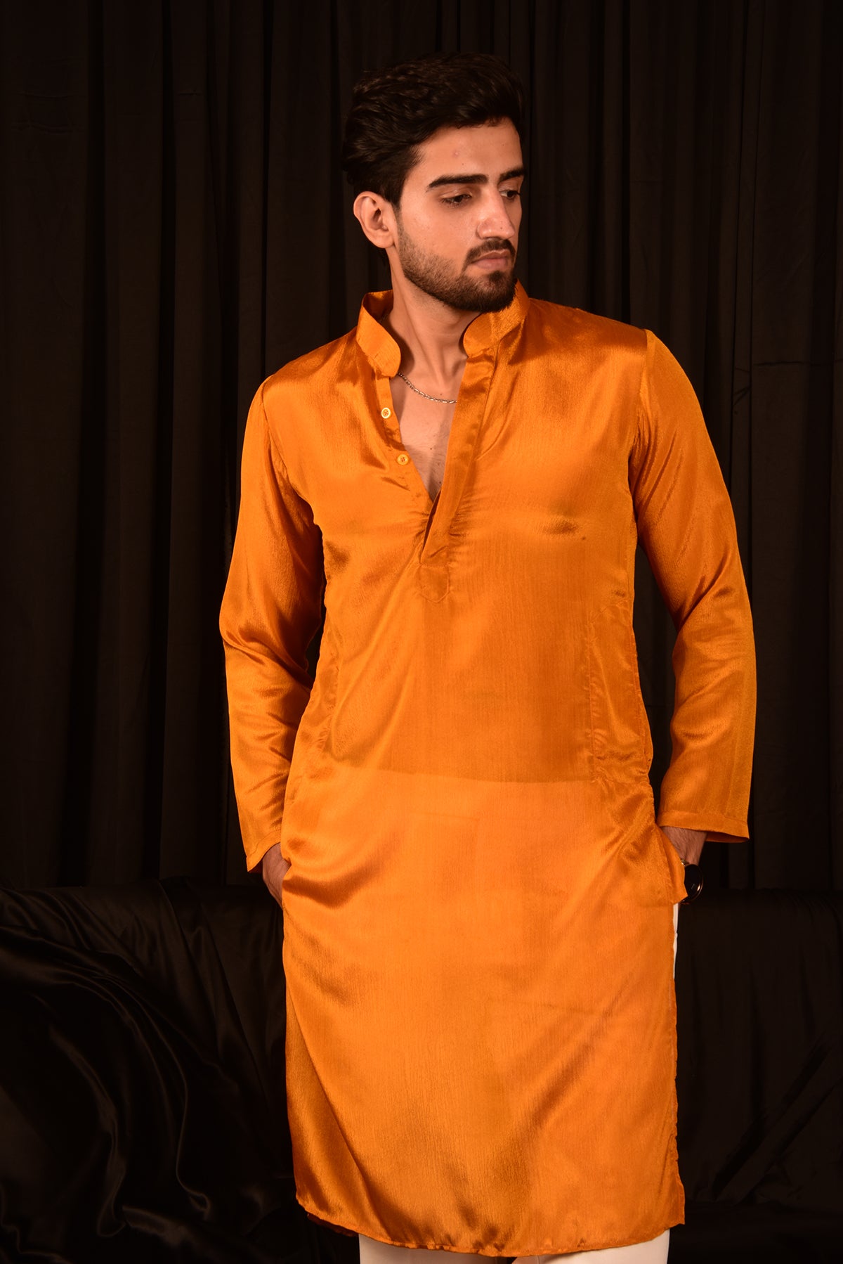 STRAIGHT YELLOW SOLID CHINON KURTA SET