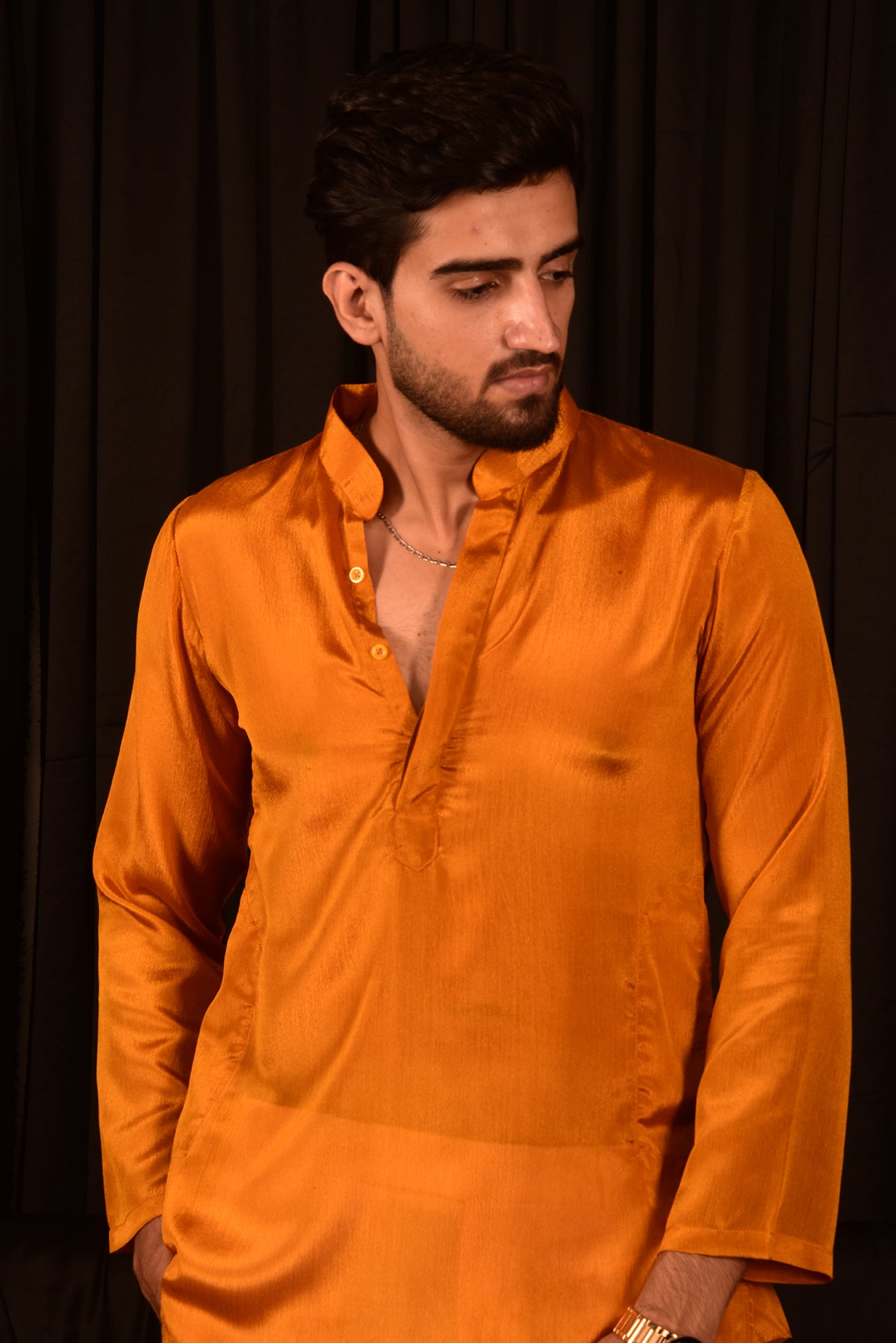 STRAIGHT YELLOW SOLID CHINON KURTA SET