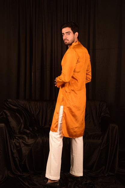 STRAIGHT YELLOW SOLID CHINON KURTA SET