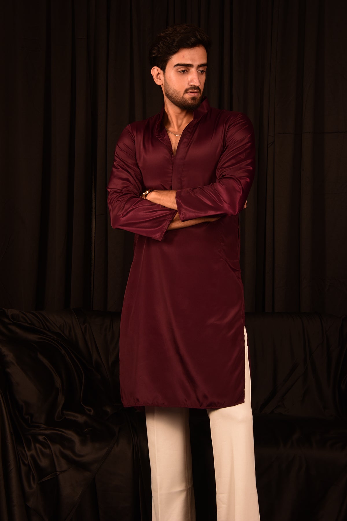 DARK BROWN CREPE STRAIGHT KURTA SET