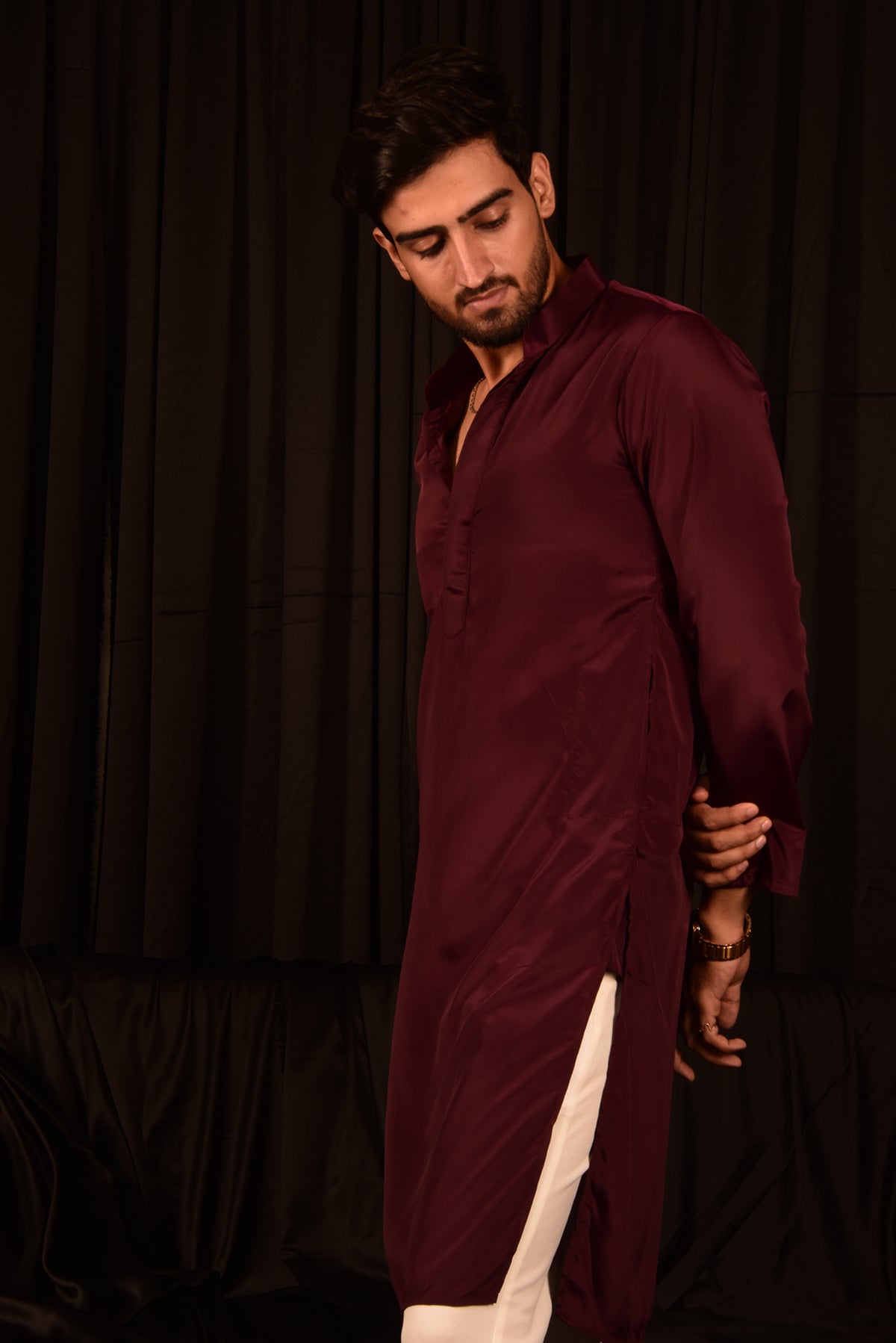 DARK BROWN CREPE STRAIGHT KURTA SET