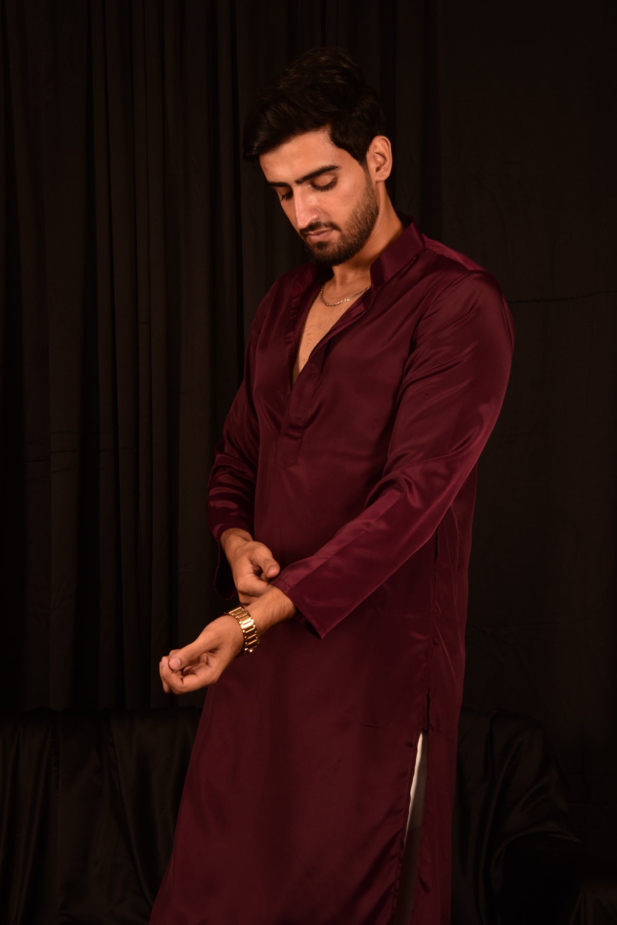 DARK BROWN CREPE STRAIGHT KURTA SET